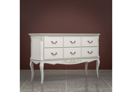 Консоль 6 ящиков Тиволи, Молочный/Патина Золото