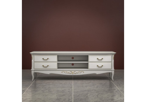 Тумба ТВ большая Тиволи, Молочный/Патина Золото