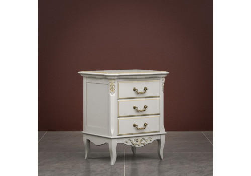 Тумба прикроватная 3 ящика Тиволи, Молочный/Патина Золото