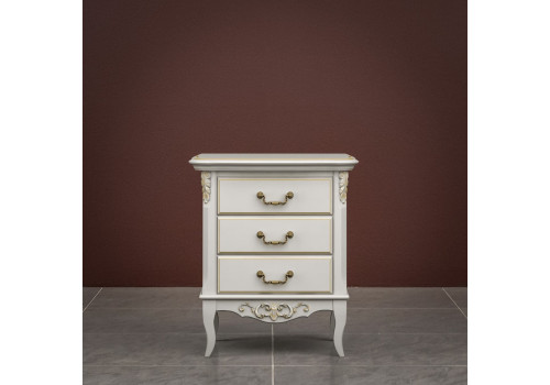 Тумба прикроватная 3 ящика Тиволи, Молочный/Патина Золото