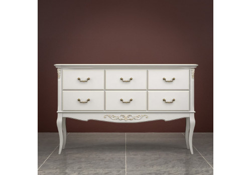 Консоль 6 ящиков Тиволи, Молочный/Патина Золото