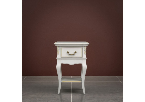 Тумба прикроватная узкая 1 ящик Тиволи, Молочный/Патина Золото