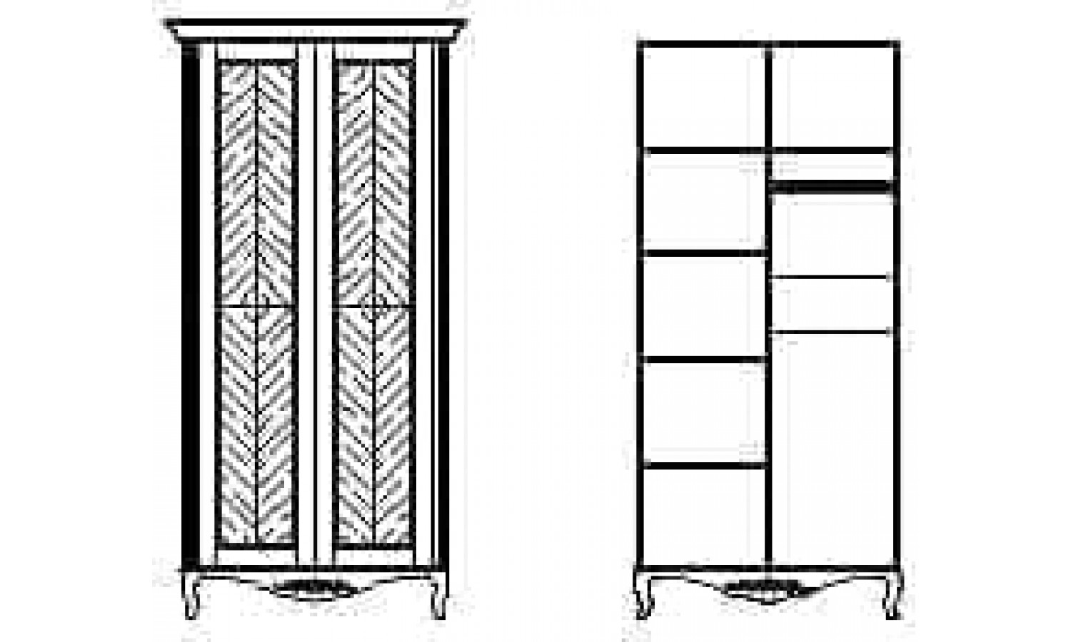 Шкаф 2 дверный с 5 полками Неаполь, Ваниль/Патина Золото без структуры дерева