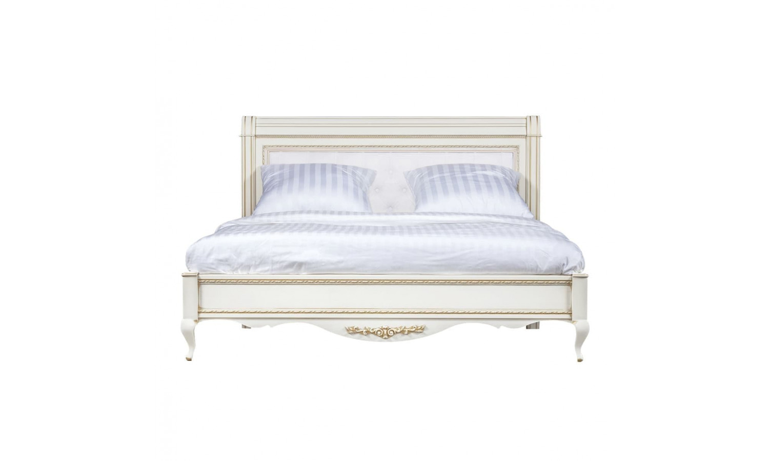 Кровать 180x200 с мягкой спинкой Неаполь, Молочный/Патина Золото без структуры дерева