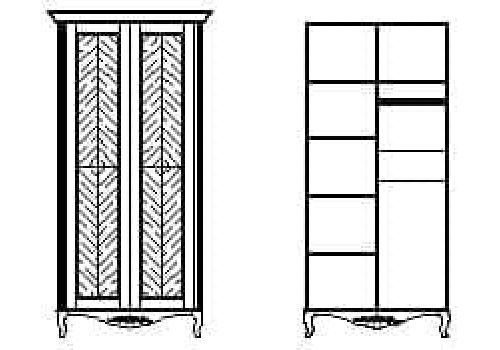 Шкаф 2 дверный с 5 полками Неаполь, Белый/Патина Серебро без структуры дерева