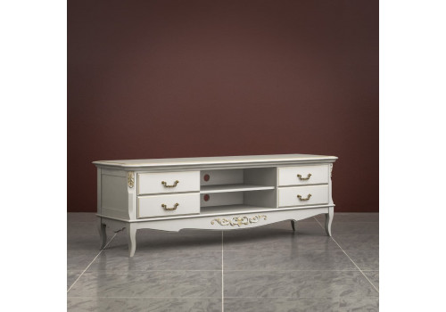 Тумба ТВ большая Тиволи, Молочный/Патина Золото