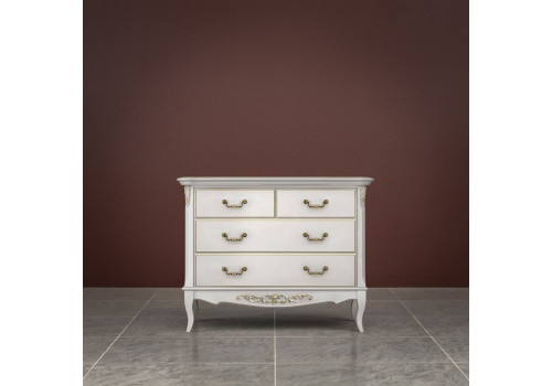 Комод 4 ящика Тиволи, Молочный/Патина Золото