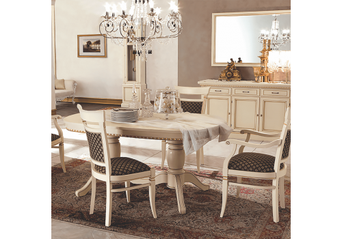 Стол овальный раскладной Палермо Молочный/Патина Золото со структрой дерева