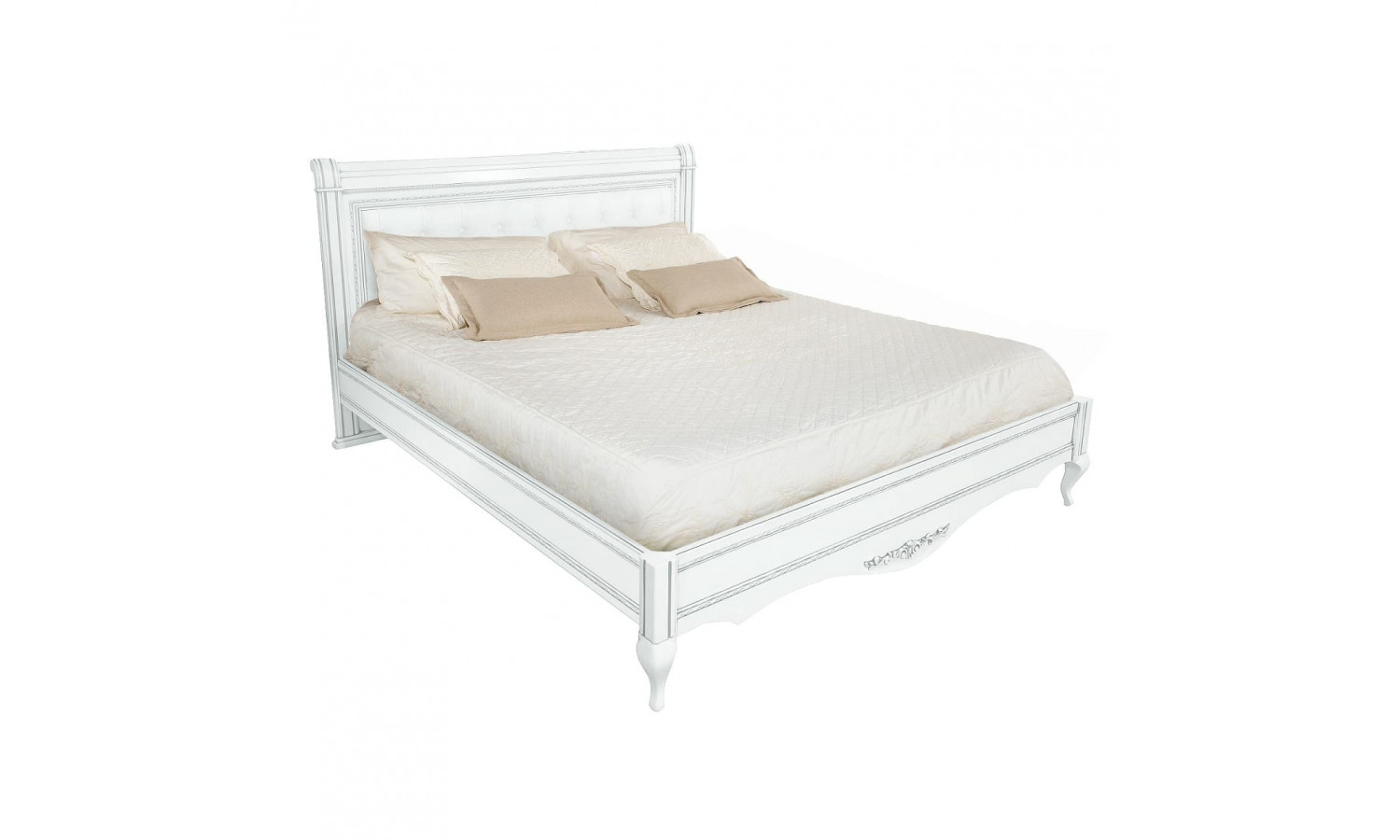 Кровать 180x200 с мягкой спинкой Неаполь, Белый/Патина Серебро без структуры дерева