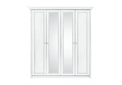 Шкаф 4 дверный с зеркалами Палермо Белый/Патина Серебро со структурой дерева