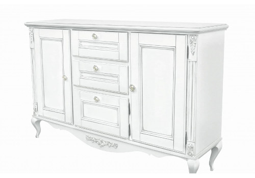 Комод Неаполь, Белый/Патина Серебро без структуры дерева