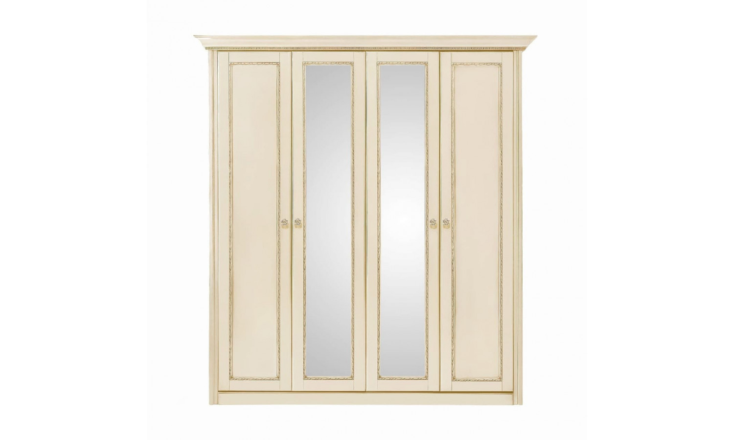 Шкаф 4 дверный с зеркалами Палермо Ваниль/Патина Золото со структрой дерева