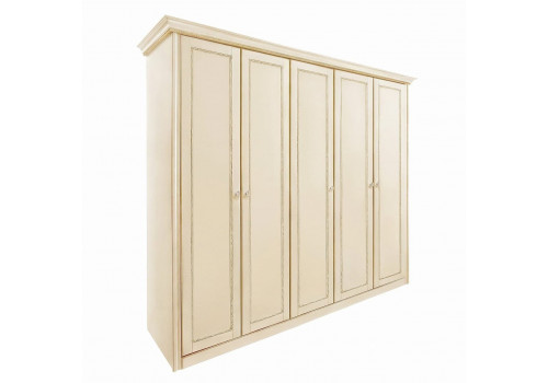 Шкаф 5 дверный Палермо Ваниль/Патина Золото со структрой дерева