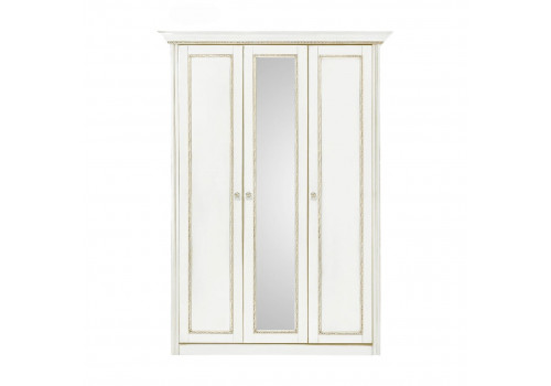 Шкаф 3 дверный с зеркалом Палермо Молочный/Патина Золото со структрой дерева