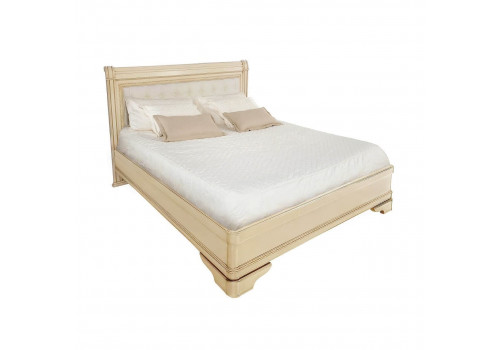 Кровать 160x200 с мягкой спинкой Палермо Ваниль/Патина Золото со структрой дерева