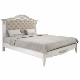 Кровать 90x200 с мягкой спинкой Тиволи, Молочный/Патина Золото