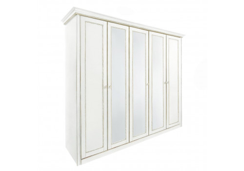 Шкаф 5 дверный с зеркалами Палермо Молочный/Патина Золото со структрой дерева