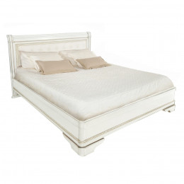 Кровать 180x200 с мягкой спинкой Палермо Молочный/Патина Золото со структрой дерева
