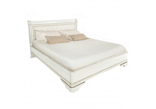 Кровать 180x200 с мягкой спинкой Палермо Молочный/Патина Золото со структрой дерева
