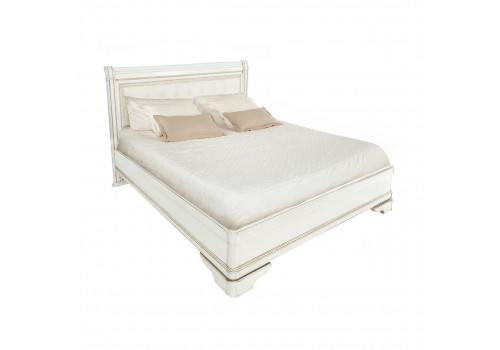 Кровать 160x200 с мягкой спинкой Палермо Молочный/Патина Золото со структрой дерева
