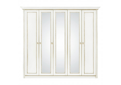 Шкаф 5 дверный с зеркалами Палермо Молочный/Патина Золото со структрой дерева