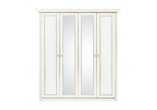 Шкаф 4 дверный с зеркалами Палермо Молочный/Патина Золото со структрой дерева