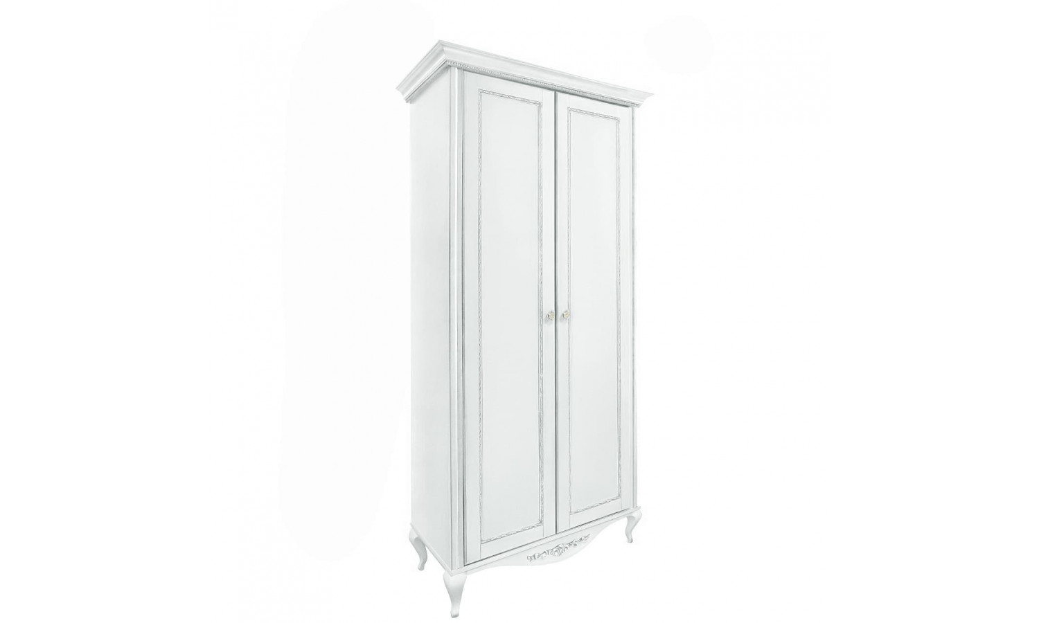 Шкаф 2 дверный с 5 полками Неаполь, Белый/Патина Серебро без структуры дерева