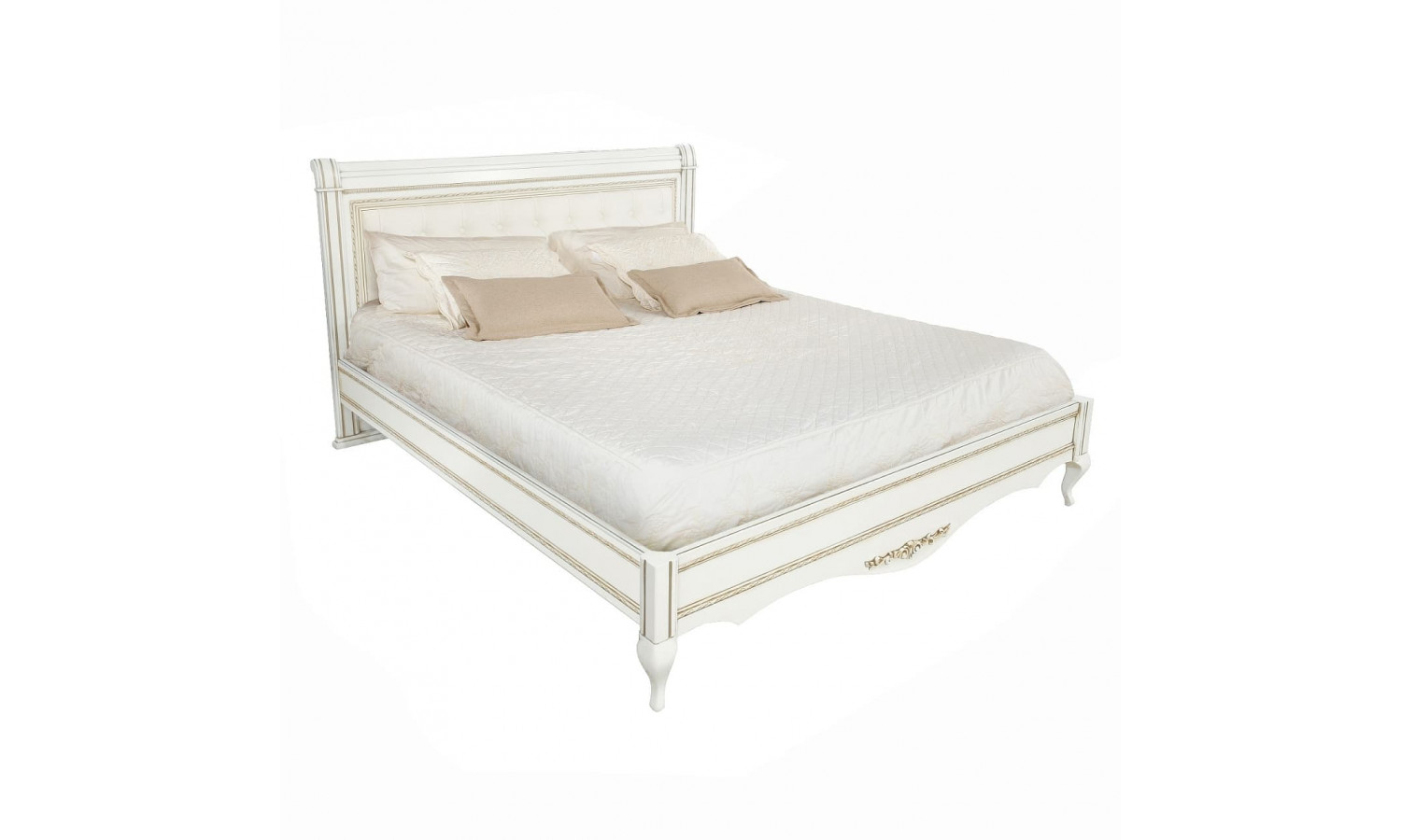 Кровать 180x200 с мягкой спинкой Неаполь, Молочный/Патина Золото без структуры дерева