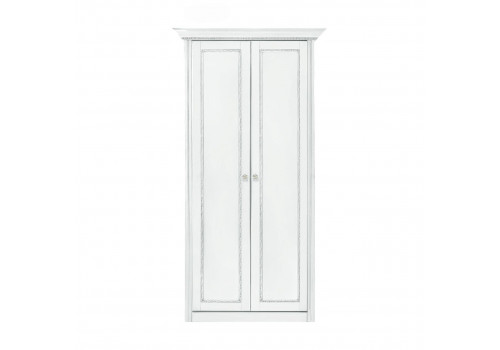 Шкаф 2 дверный с внутренней перегородкой и 5 полками Палермо Белый/Патина Серебро со структурой дерева