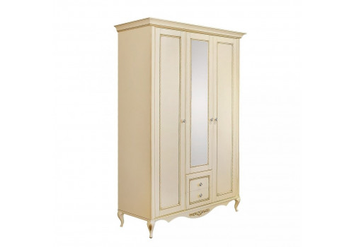 Шкаф 3 дверный с зеркалом Неаполь, Ваниль/Патина Золото без структуры дерева