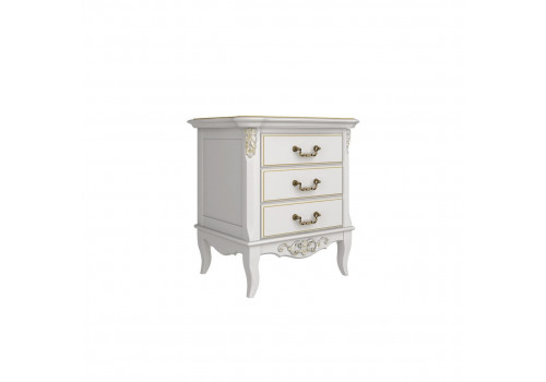 Тумба прикроватная 3 ящика Тиволи, Молочный/Патина Золото