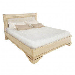 Кровать 180x200 с мягкой спинкой Палермо Ваниль/Патина Золото со структрой дерева