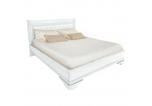 Кровать 180x200 с мягкой спинкой Палермо Белый/Патина Серебро со структурой дерева