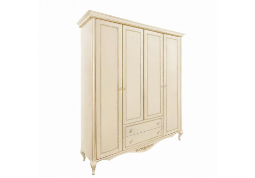 Шкаф 4 дверный Неаполь, Ваниль/Патина Золото без структуры дерева