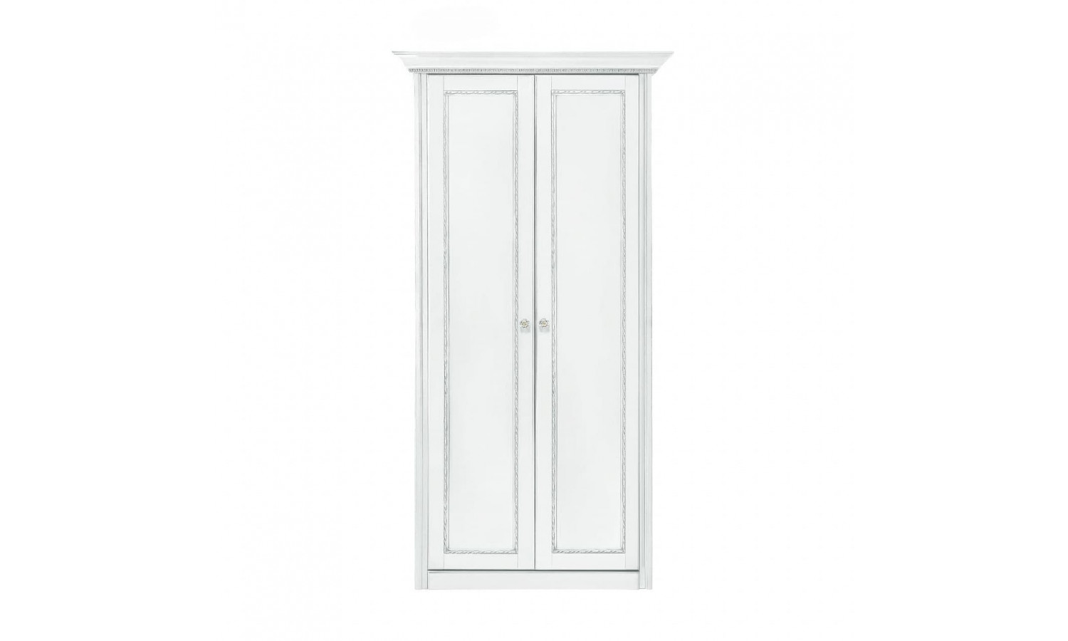 Шкаф 2 дверный с 1 полкой Палермо Белый/Патина Серебро со структурой дерева