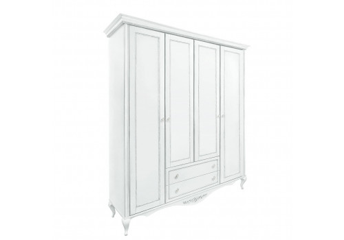 Шкаф 4 дверный Неаполь, Белый/Патина Серебро без структуры дерева