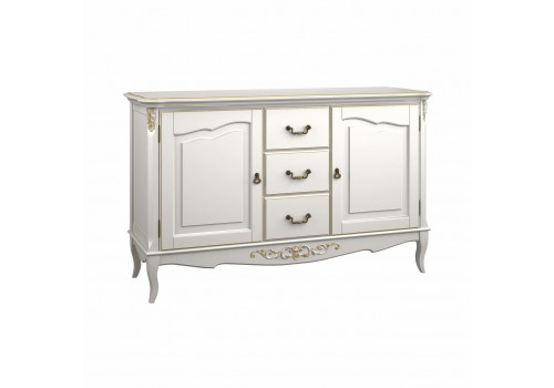 Комод 3 ящика+2 дверки Тиволи, Молочный/Патина Золото