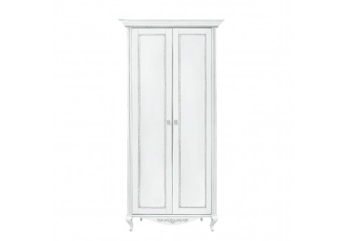 Шкаф 2 дверный с 5 полками Неаполь, Белый/Патина Серебро без структуры дерева