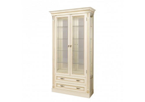 Витрина 2х дверная Палермо Ваниль/Патина Золото со структрой дерева