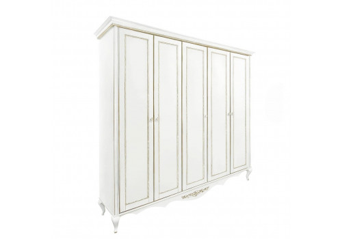 Шкаф 5 дверный Неаполь, Молочный/Патина Золото без структуры дерева