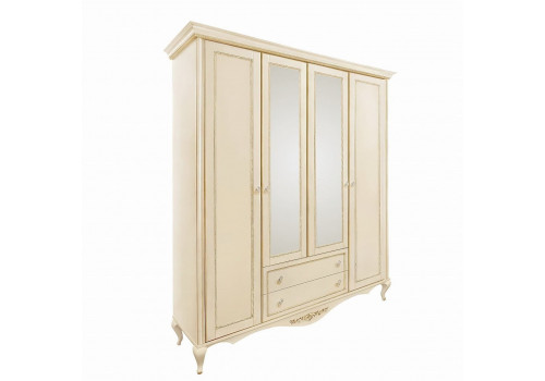 Шкаф 4 дверный с зеркалами Неаполь, Ваниль/Патина Золото без структуры дерева