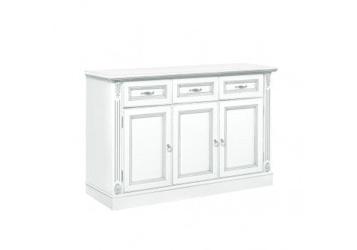 Комод 3х дверный Палермо Белый/Патина Серебро со структурой дерева