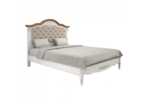 Кровать 160x200 с мягкой спинкой Тиволи WOOD, Молочный/Ясень