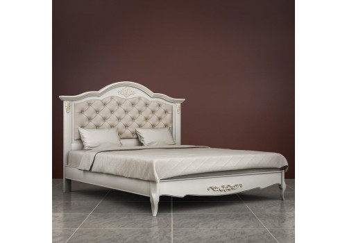 Кровать 180x200 с мягкой спинкой Тиволи, Молочный/Патина Золото