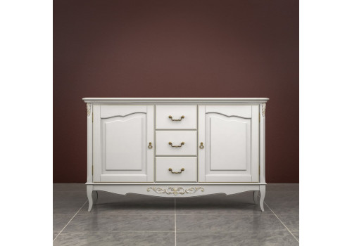 Комод 3 ящика+2 дверки Тиволи, Молочный/Патина Золото