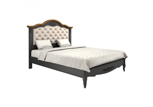 Кровать 120x200 с мягкой спинкой Тиволи WOOD, Черный/Ясень