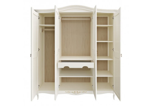 Шкаф 4х створчатый Тиволи, Молочный/Патина Золото