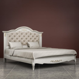 Кровать 200x200 с мягкой спинкой Тиволи, Молочный/Патина Золото