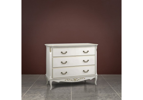 Комод 3 ящика Тиволи, Молочный/Патина Золото