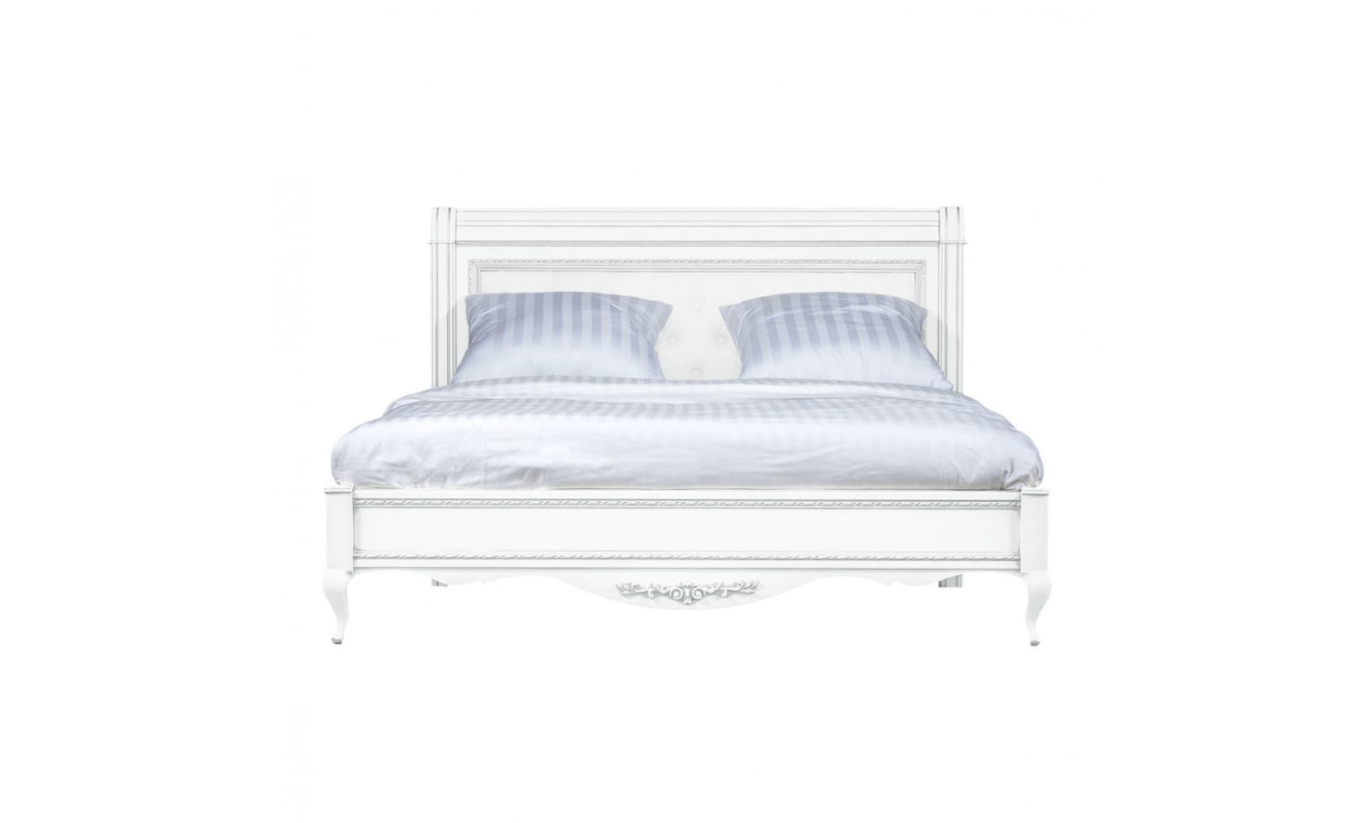 Кровать 160x200 с мягкой спинкой Неаполь, Белый/Патина Серебро без структуры дерева